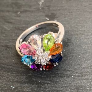 Multi Color Stone Ring Set in Platina 4